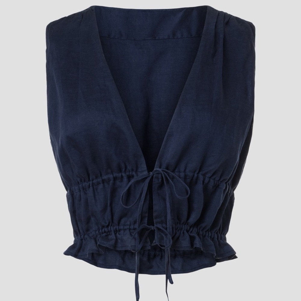 Onia Air Linen-Blend Tie Front Top